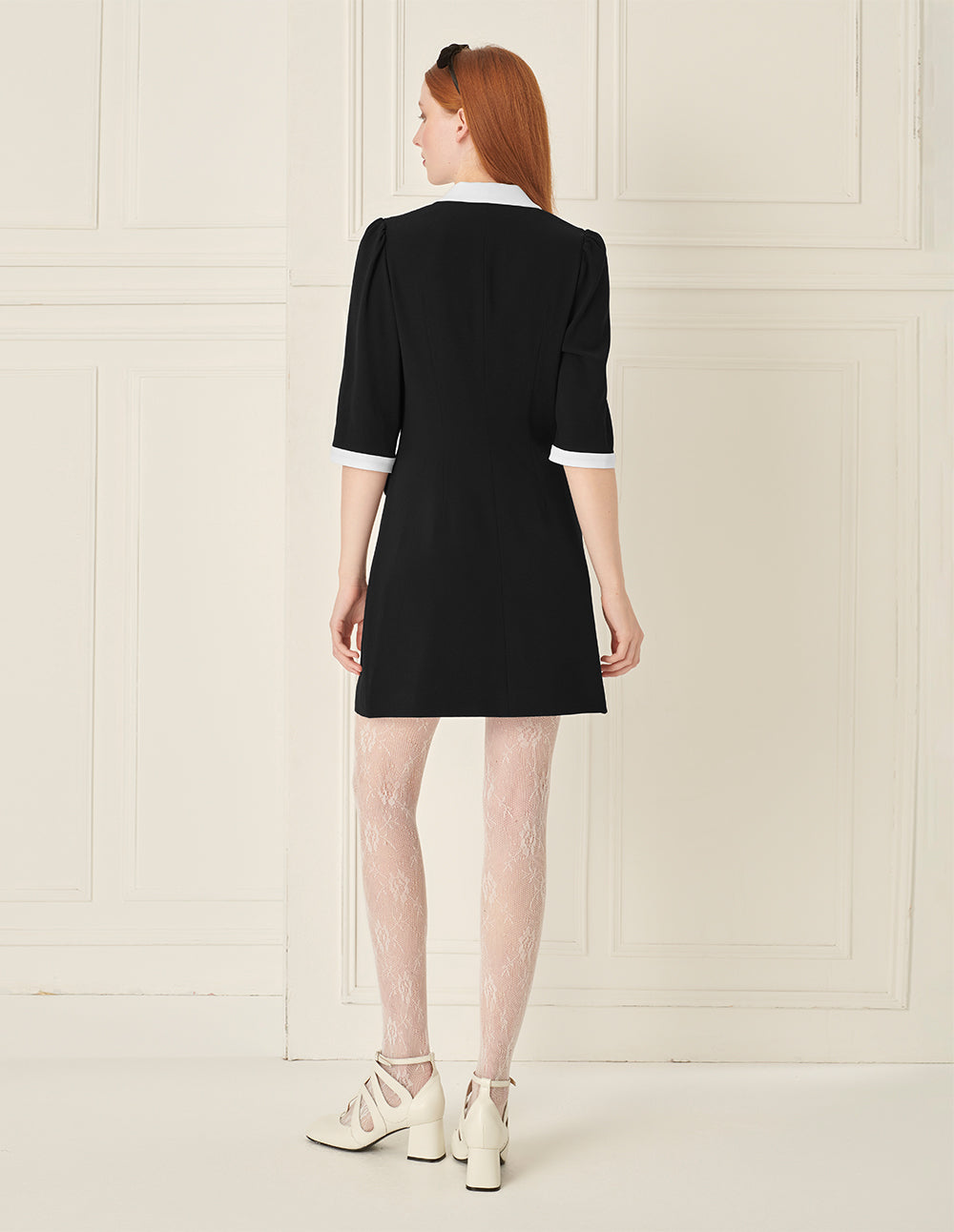 BORA AKSU French Contrast Lapel Bow Tie Dress