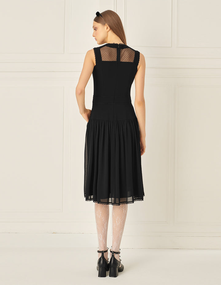 BORA AKSU Mesh Patchwork Lace Embellished Little Black Dress