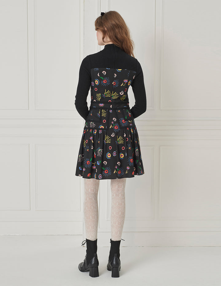 BORA AKSU Printed Stand-Collar A-Line Long-Sleeve Patchwork Knitted Midi Dress