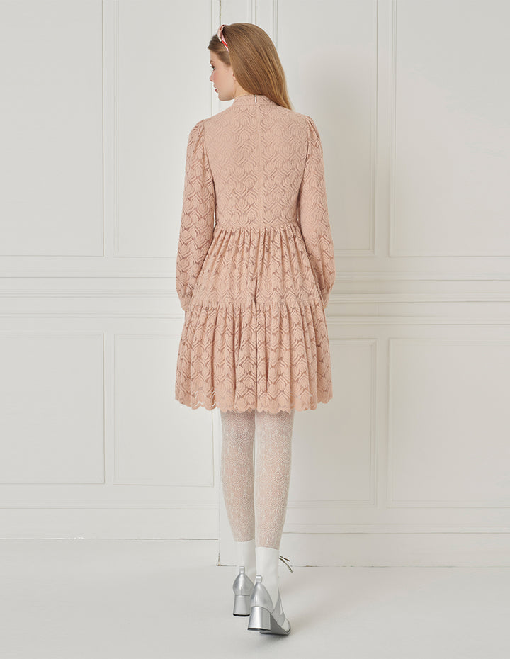 BORA AKSU Puff Sleeve Ruffled Lace Midi Dress