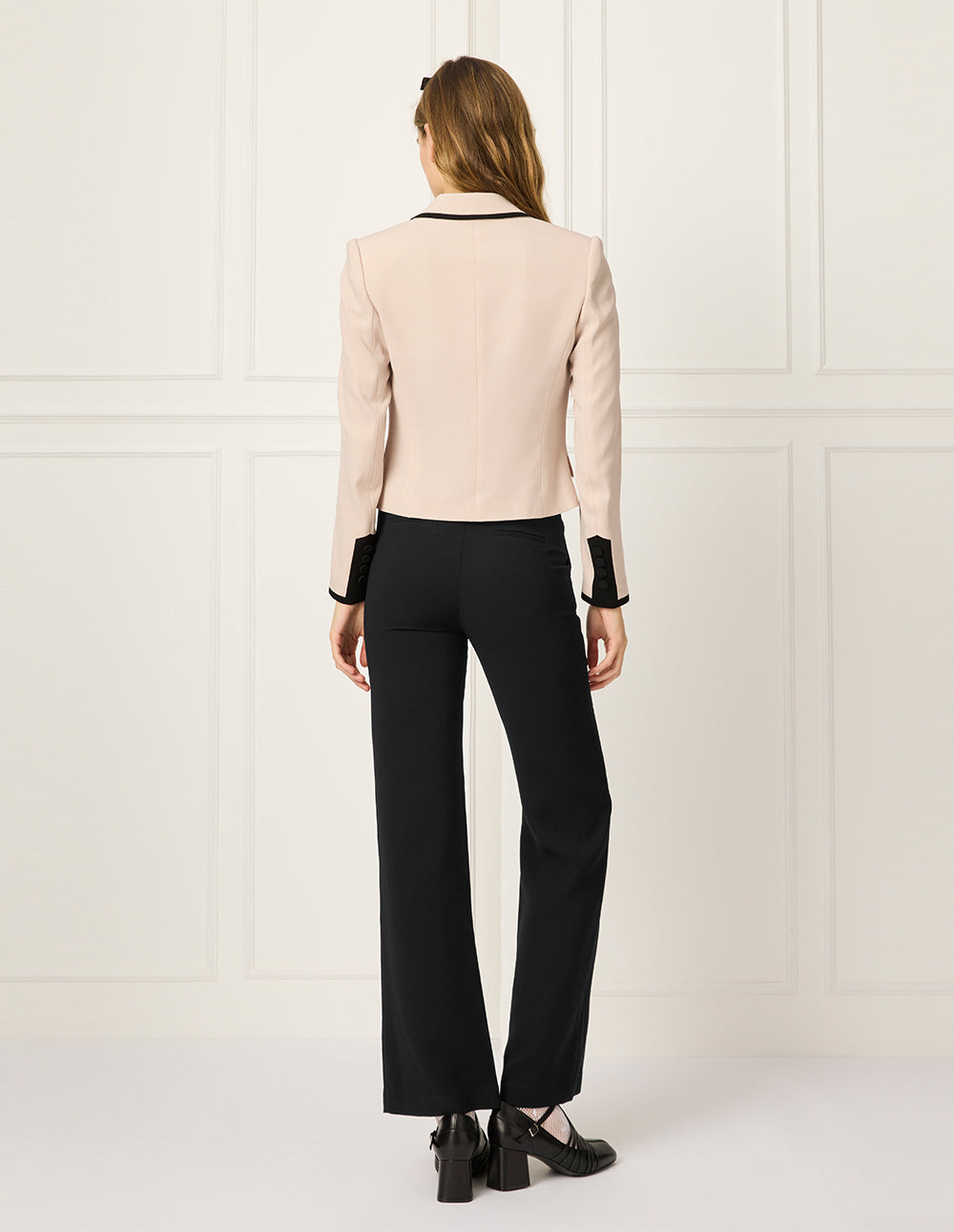 BORA AKSU Notch Lapel Single-Button Long Sleeve Cropped Blazer