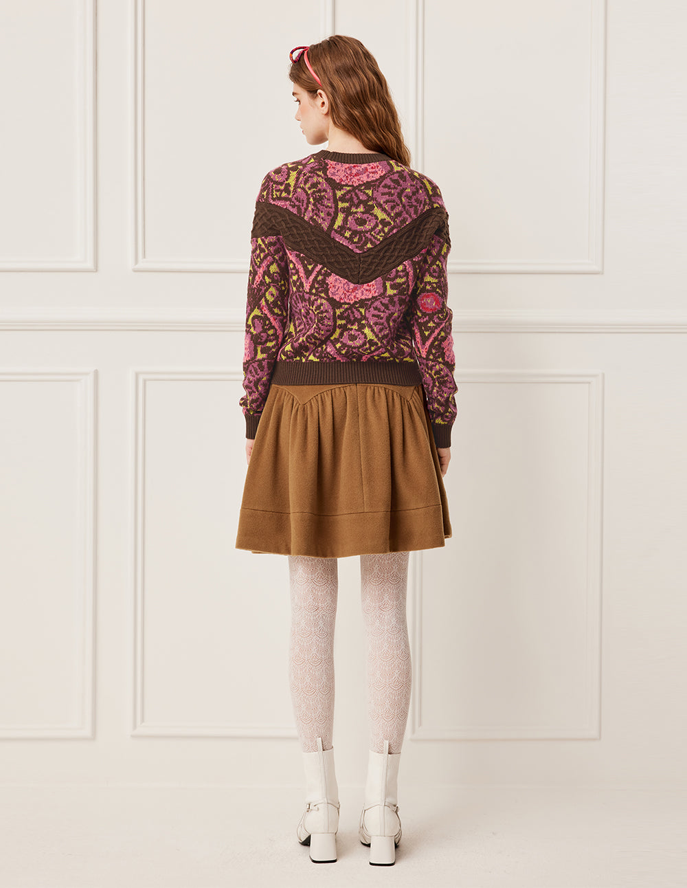 BORA AKSU Vintage High-Waisted Pleated A-Line Wool Midi Skirt