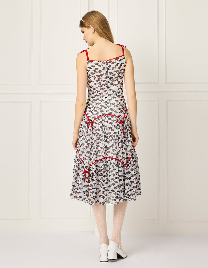 BORA AKSU Lace Trim Heart Print A-line Midi Slip Dress