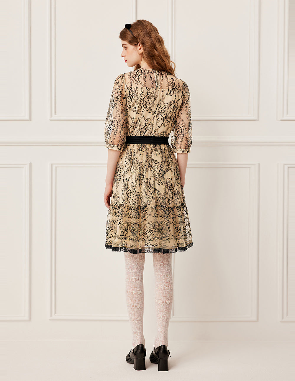 BORA AKSU Sheer V-Neck Lace Trim Floral Print Midi Dress