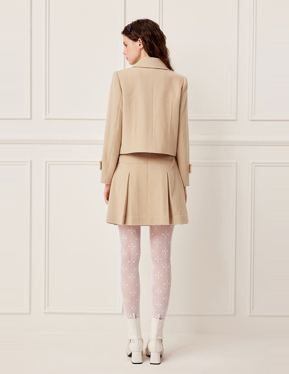 BORA AKSU Notched Collar Double-Breasted Wool Cashmere Blend Short Coat