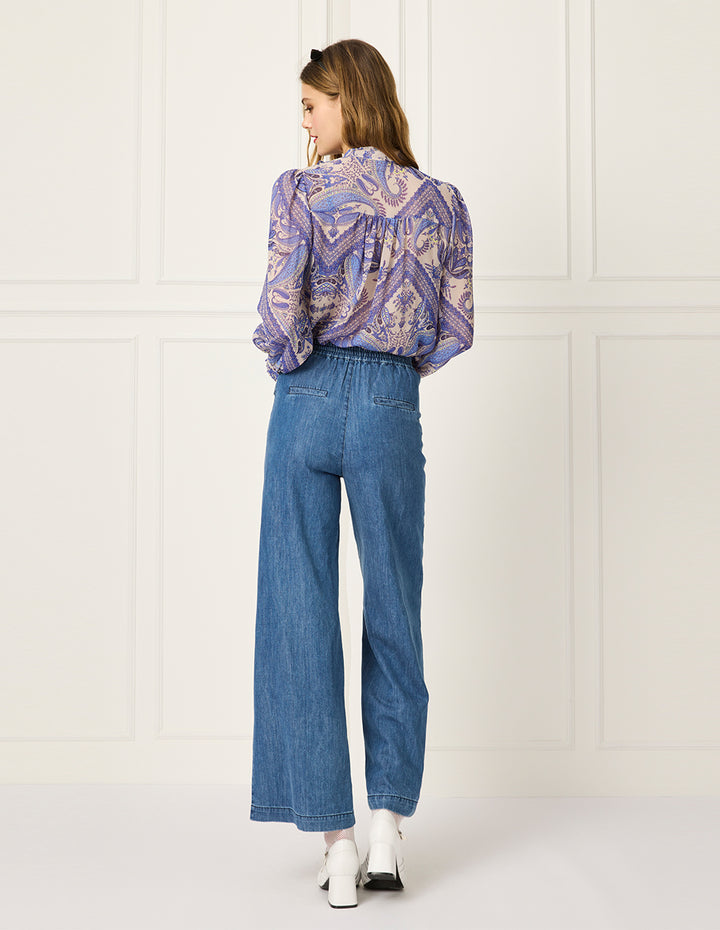 BORA AKSU Butterfly Tie Tuxedo Collar Paisley Print Long Sleeve Blouse