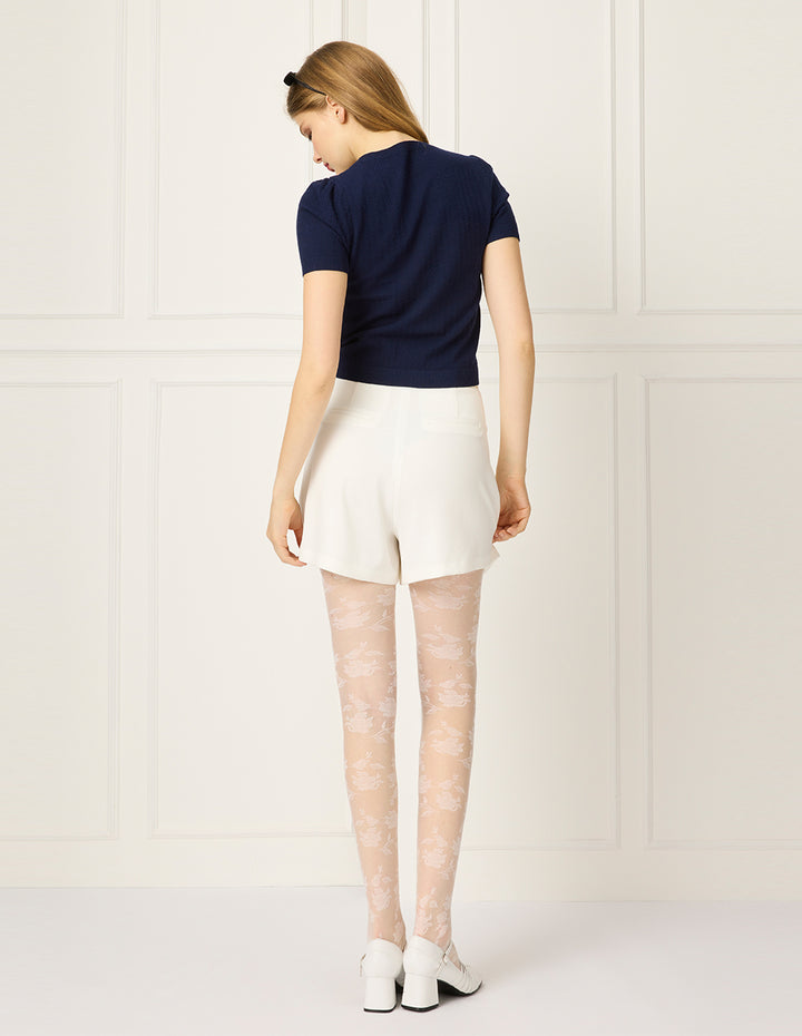 BORA AKSU Round Neck Short-Sleeve Ruffle-Trimmed Knit Pullover