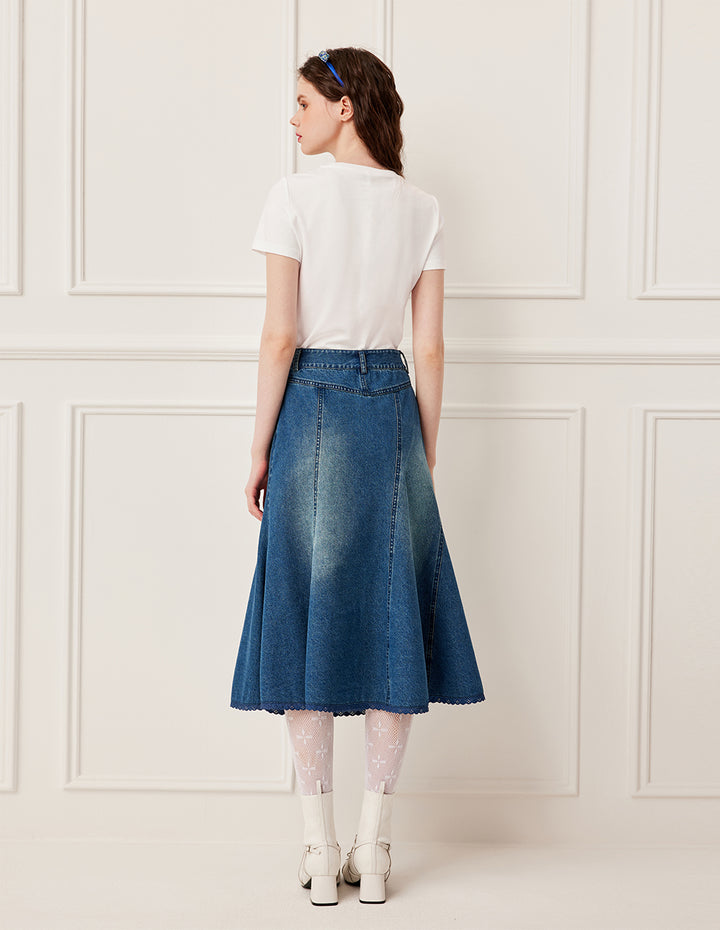 BORA AKSU Sheer Lace Round Neck Short Sleeve Tee