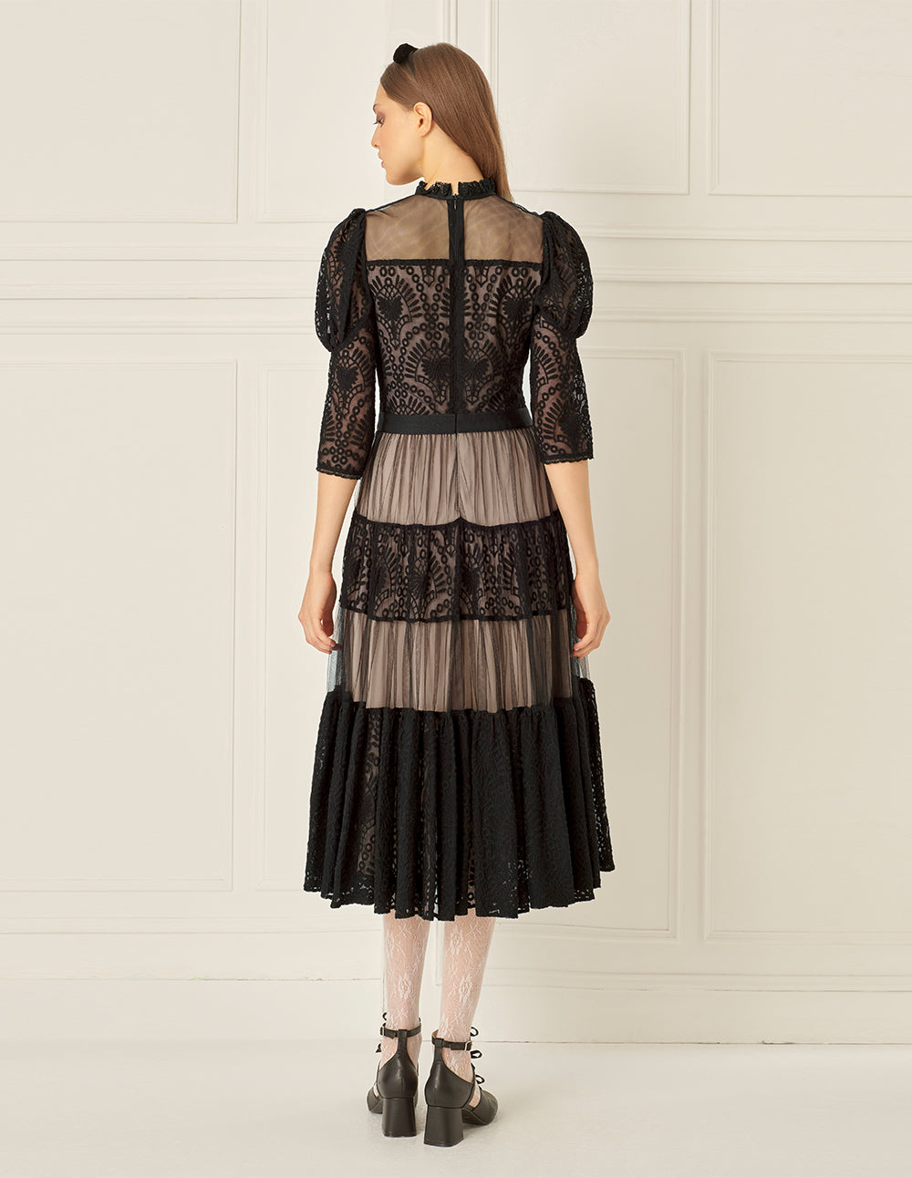 BORA AKSU Retro Mesh Patchwork Lace Dress