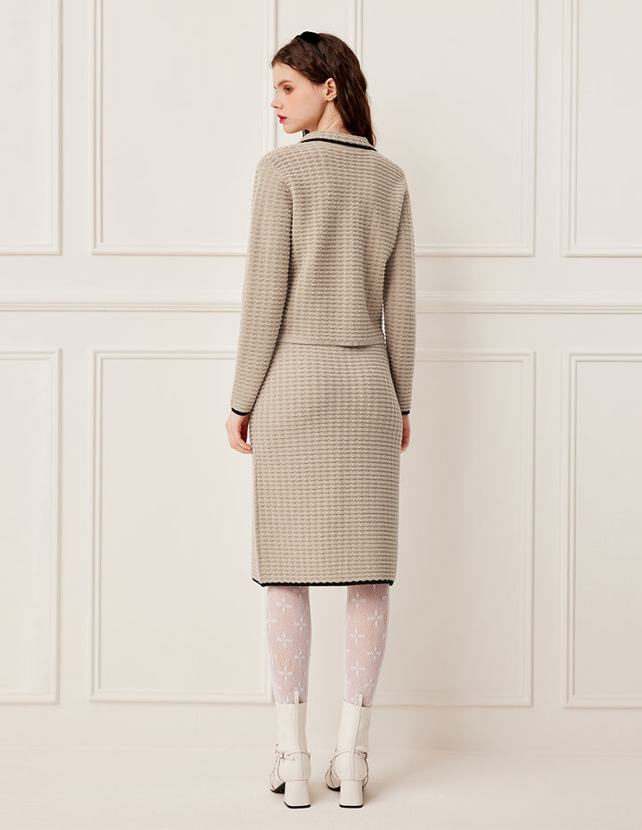 BORA AKSU Stretch Waist Camel Wool Knit Pencil Midi Skirt