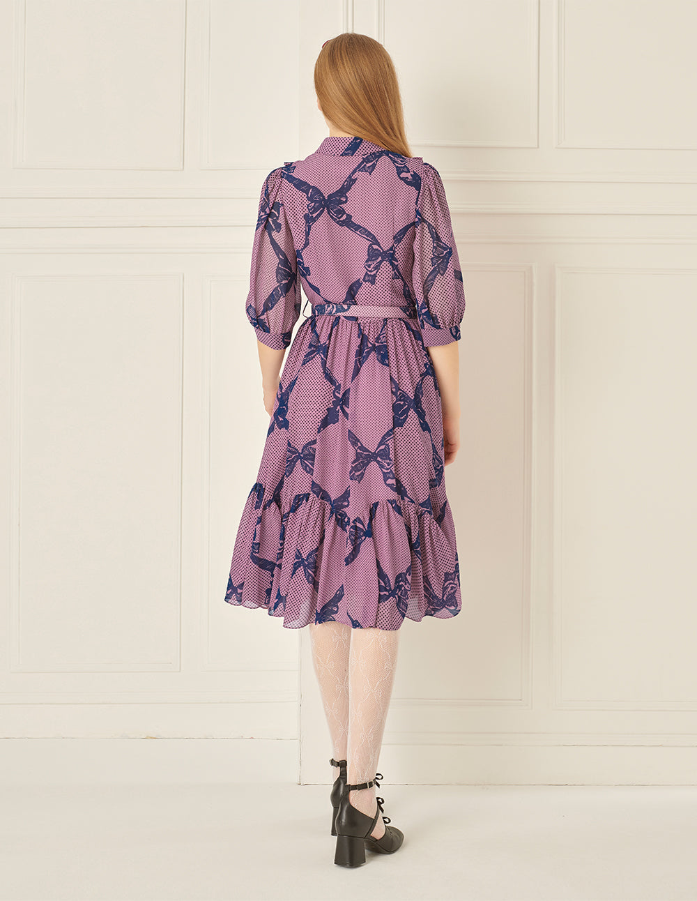 BORA AKSU Retro Puff Sleeve Ruffle Skirt Printed Dress