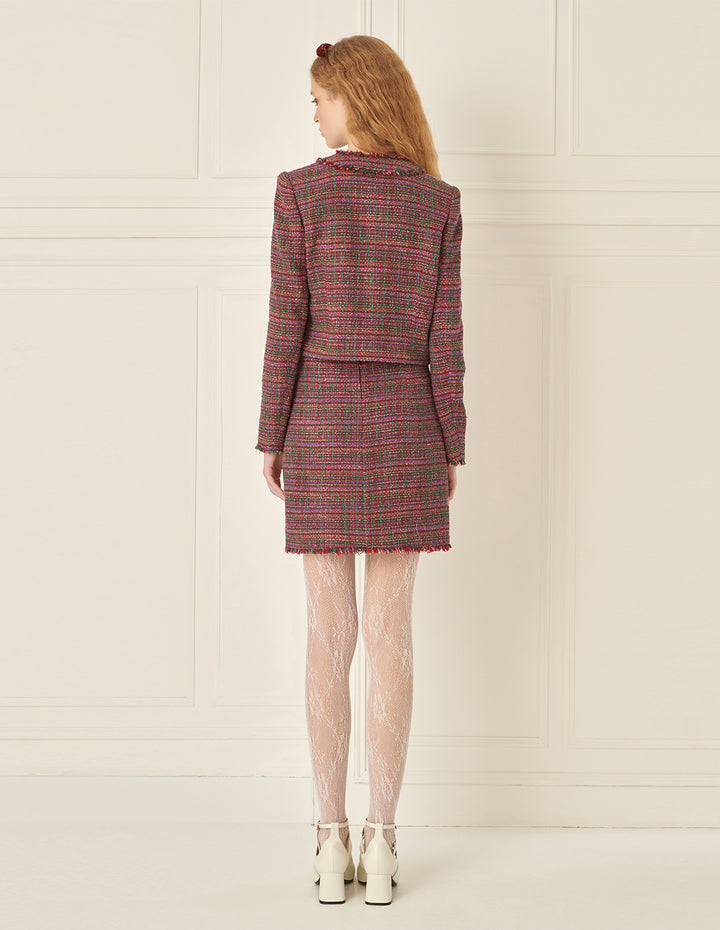 BORA AKSU Retro Mixed Colour Tweed A-Line Skirt