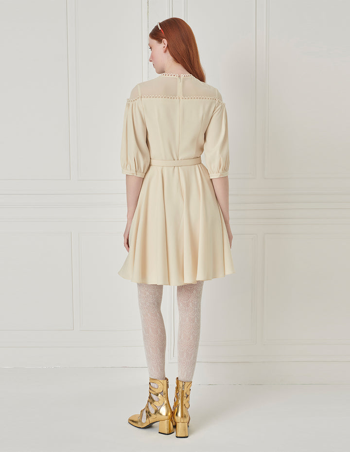 BORA AKSU Hepburn Style Acetate Patchwork Lace Trim Umbrella Dress