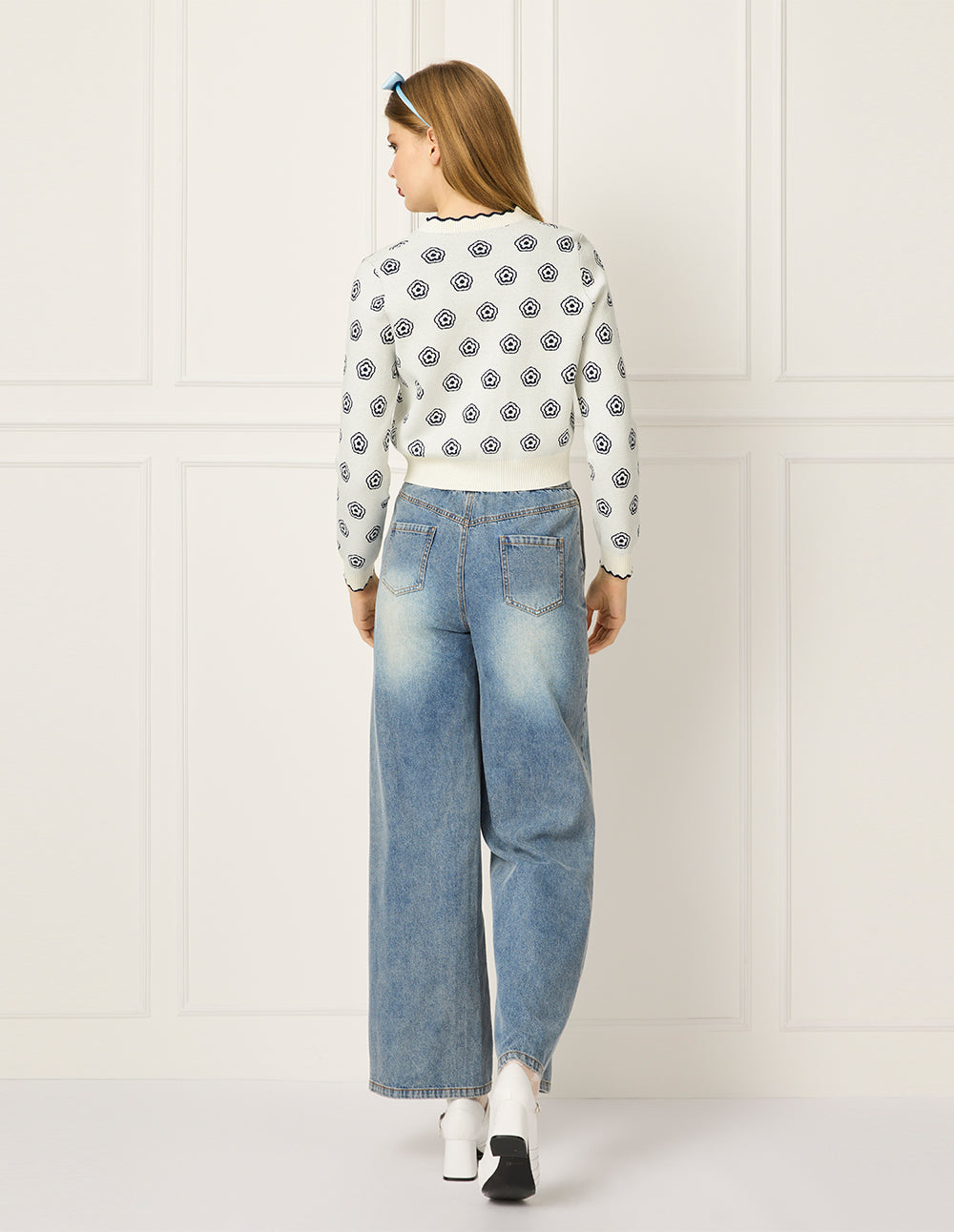 BORA AKSU V-neck Long-Sleeve Floral Jacquard Knit Cardigan