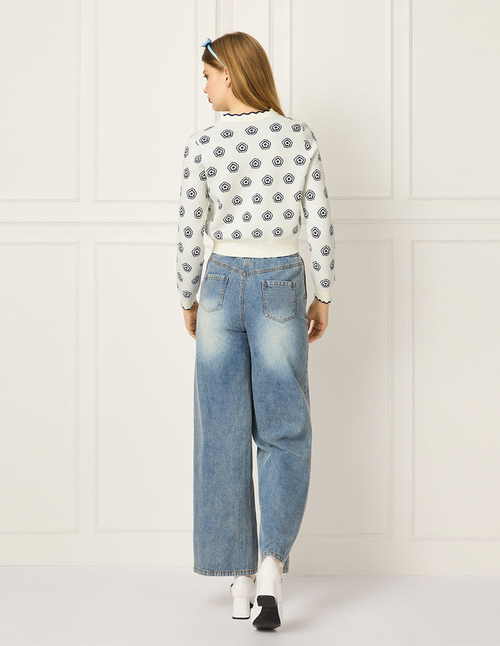 BORA AKSU V-neck Long-Sleeve Floral Jacquard Knit Cardigan