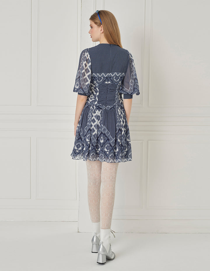 BORA AKSU Puff Sleeve V-Neck Print Dress