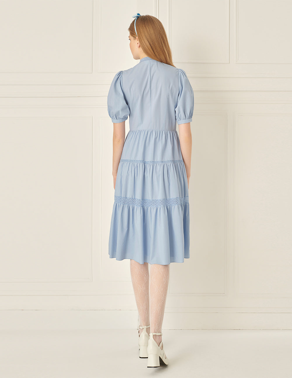 BORA AKSU Puff Sleeve Tiered Pleated Dress