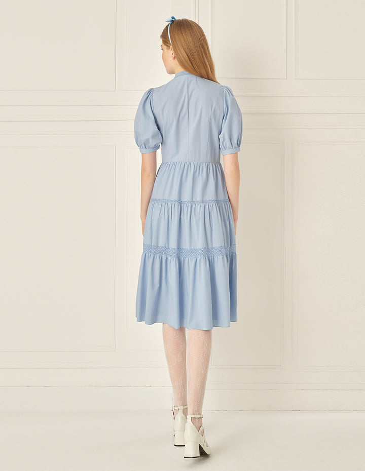 BORA AKSU Puff Sleeve Tiered Pleated Dress