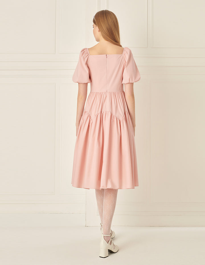 BORA AKSU Diamond Collar Pleated Short Sleeves Dress