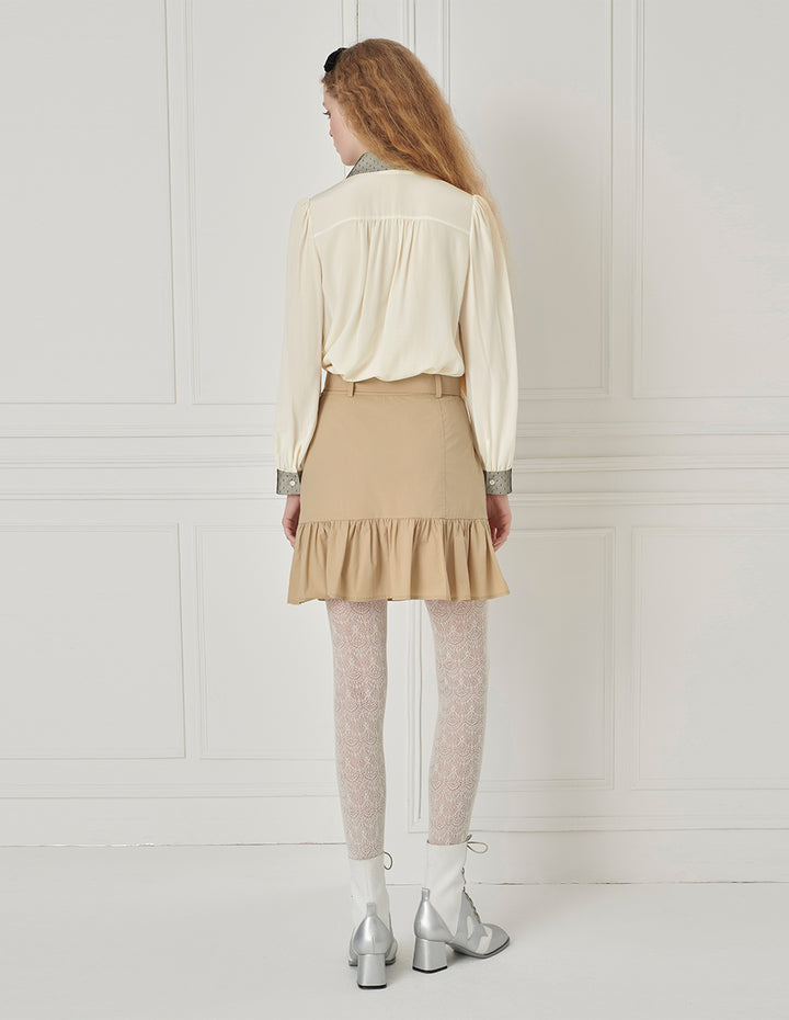 BORA AKSU Versatile A-Line Age-Reducing Khaki Pleated Skirt