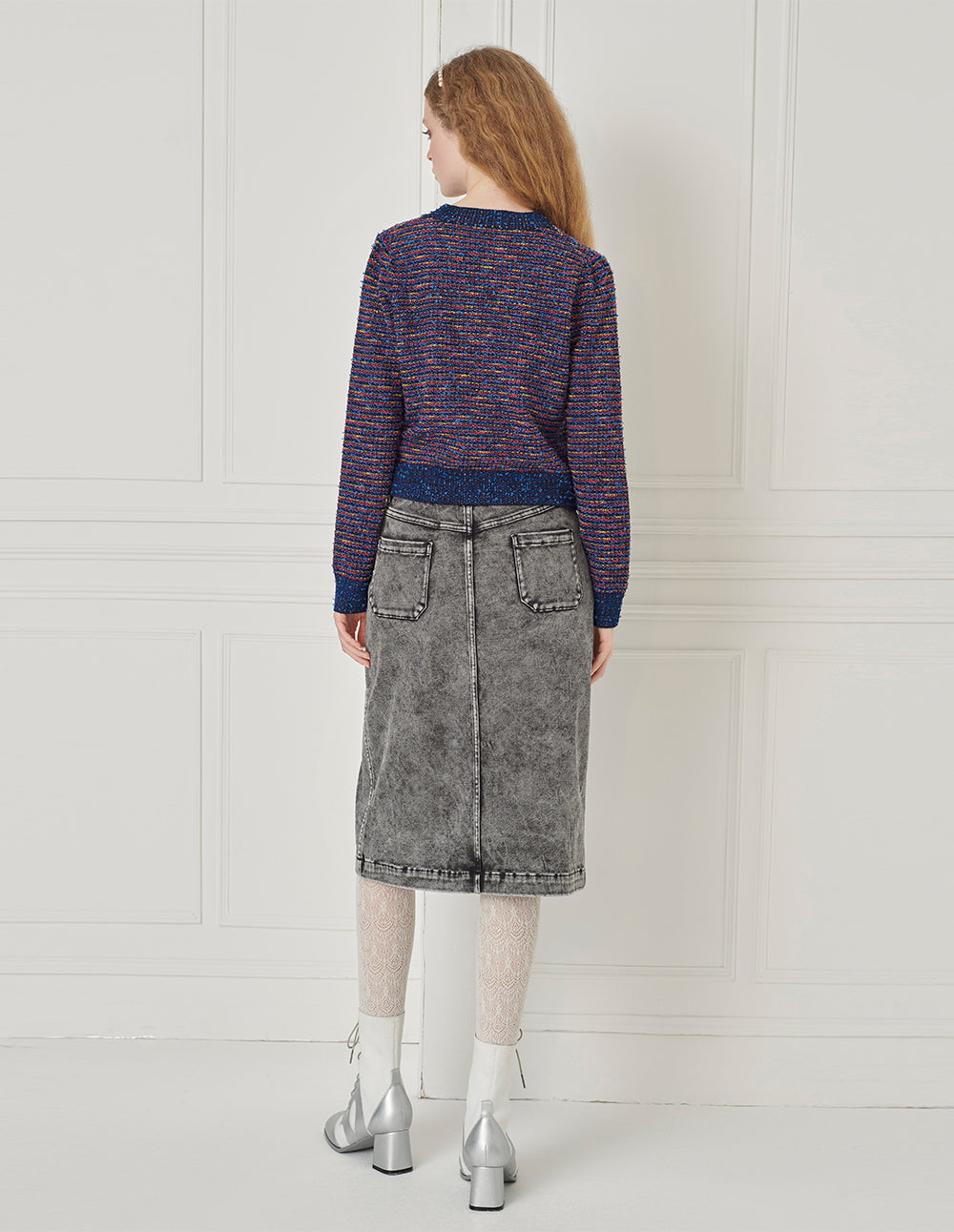 BORA AKSU Imitation Tweed Small Fragrant V-Neck Mixed Color Knitted Cardigan