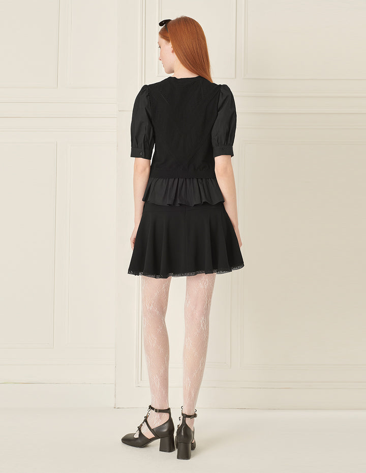 BORA AKSU Puff Sleeve Knitted Short Sleeve Top