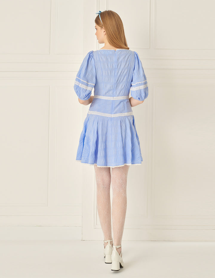 BORA AKSU Puff Sleeve Lace Patchwork Dress