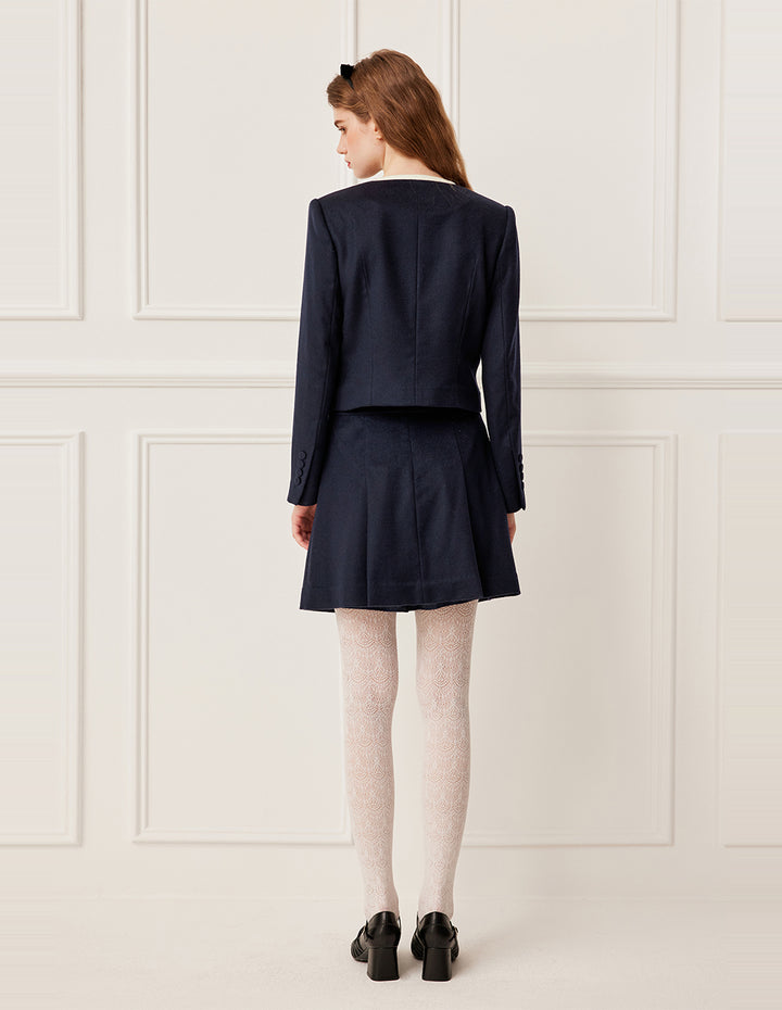 BORA AKSU Round Neck Tie Cropped Wool Jacket