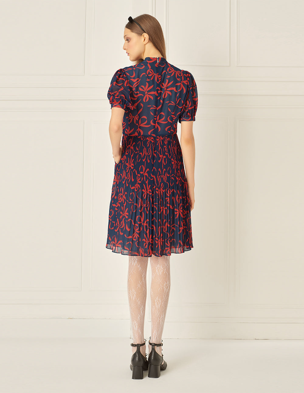 BORA AKSU French Float Neck Pleated Print Dress