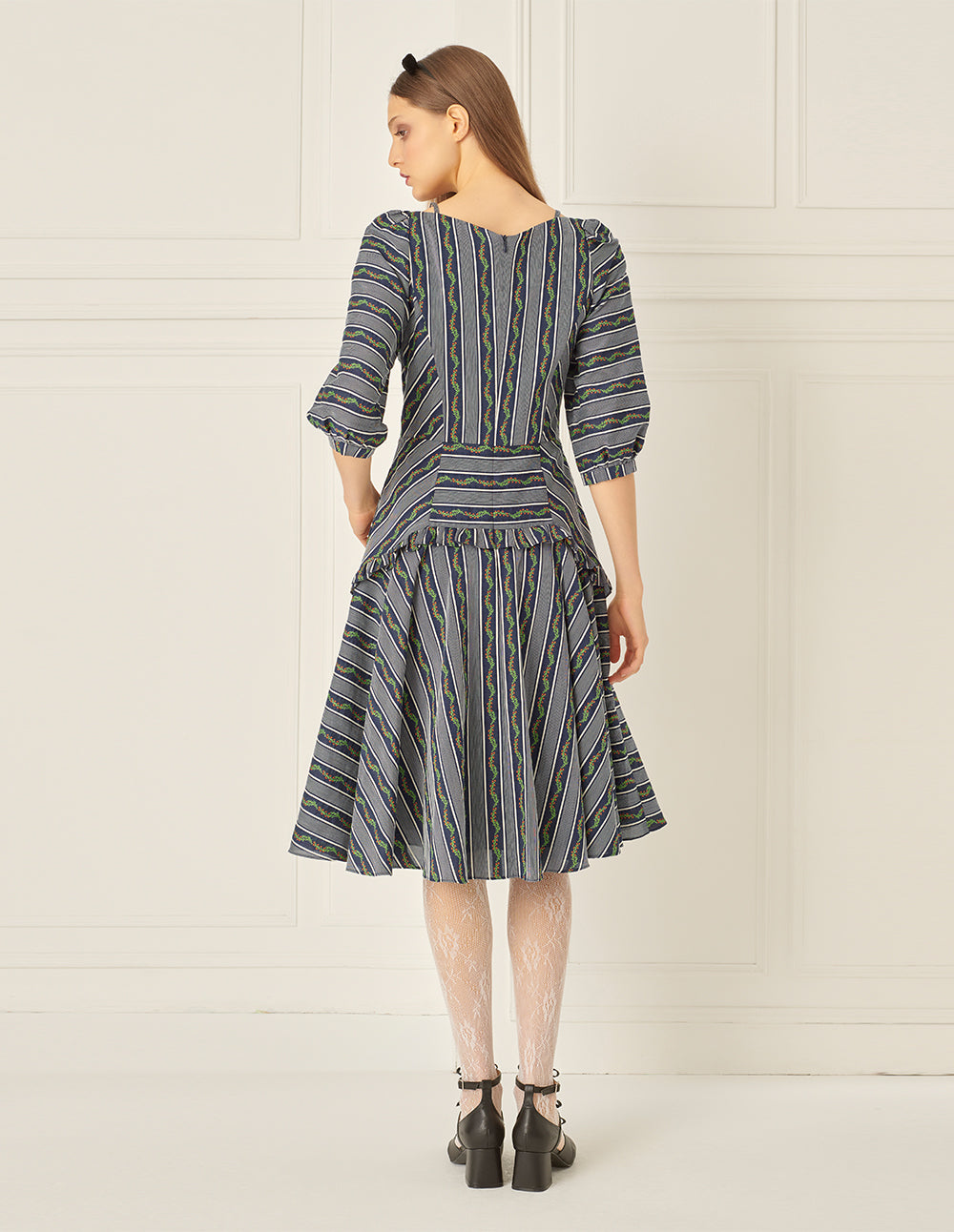 BORA AKSU Off-The-Shoulder Pleated Striped Print Dress