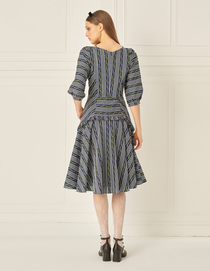 BORA AKSU Off-The-Shoulder Pleated Striped Print Dress