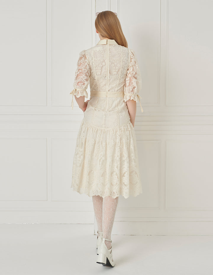 BORA AKSU Peter Pan Collar Lace Panel Pleated Dress