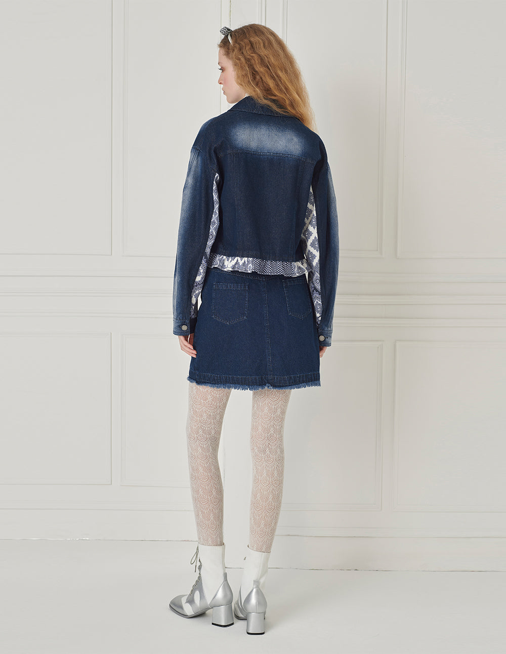 BORA AKSU Printed Patchwork Distressed Denim Washed Jacket