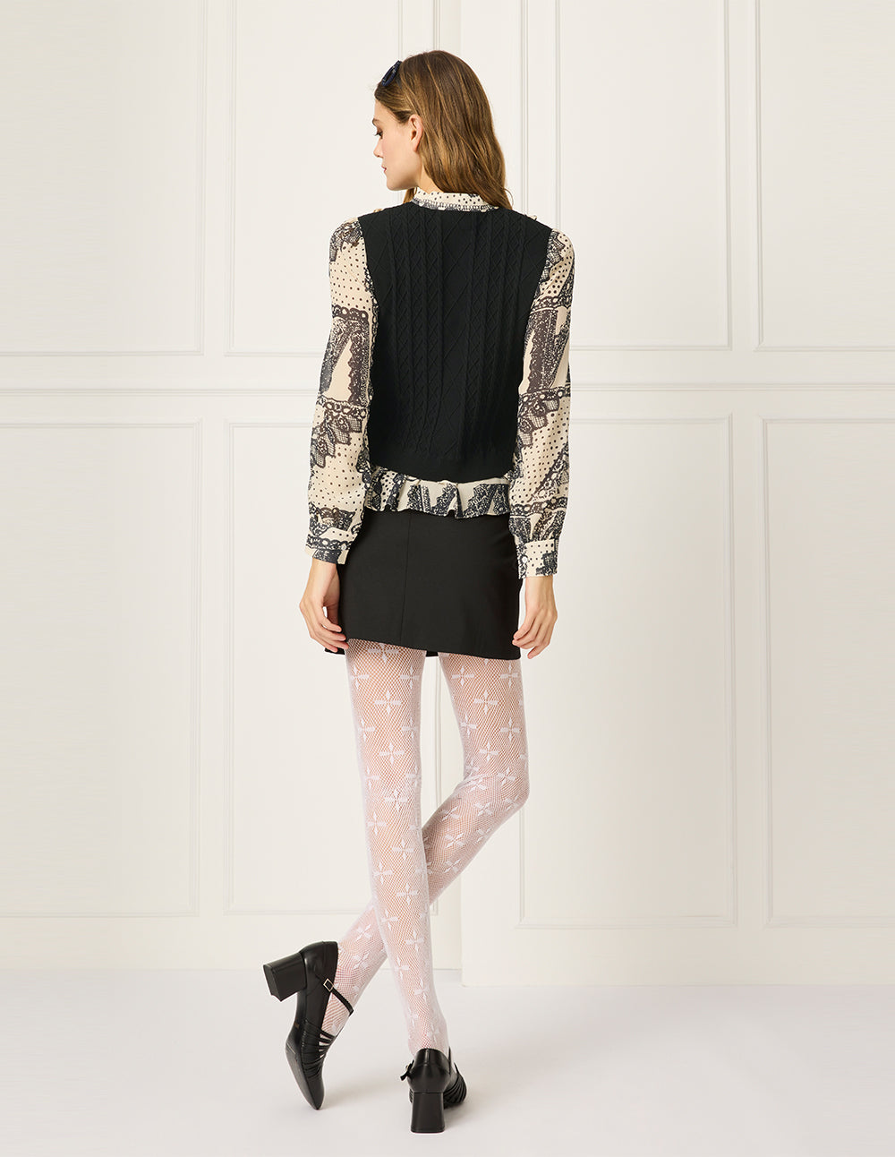 BORA AKSU Bubble Sleeve Patchwork Two-Piece Printed Blouse