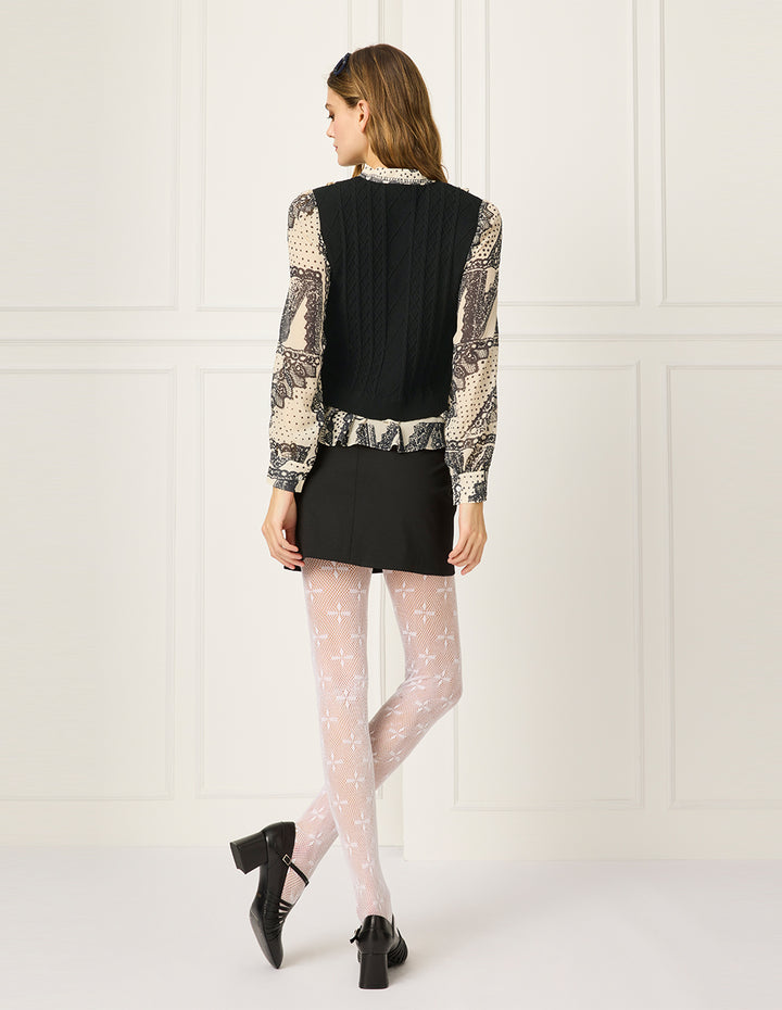 BORA AKSU Bubble Sleeve Patchwork Two-Piece Printed Blouse