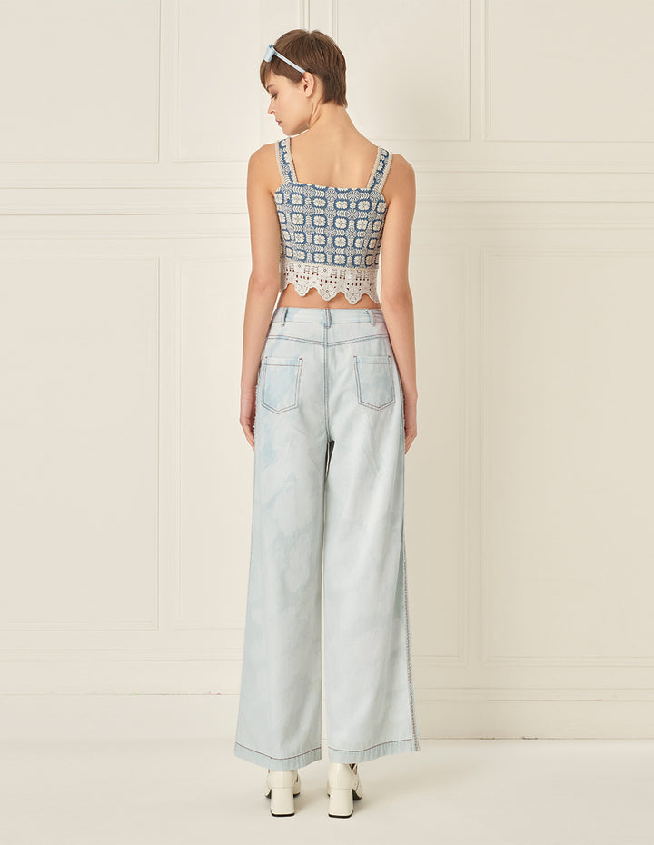 BORA AKSU Lace Patchwork Embroidered Denim Camisole