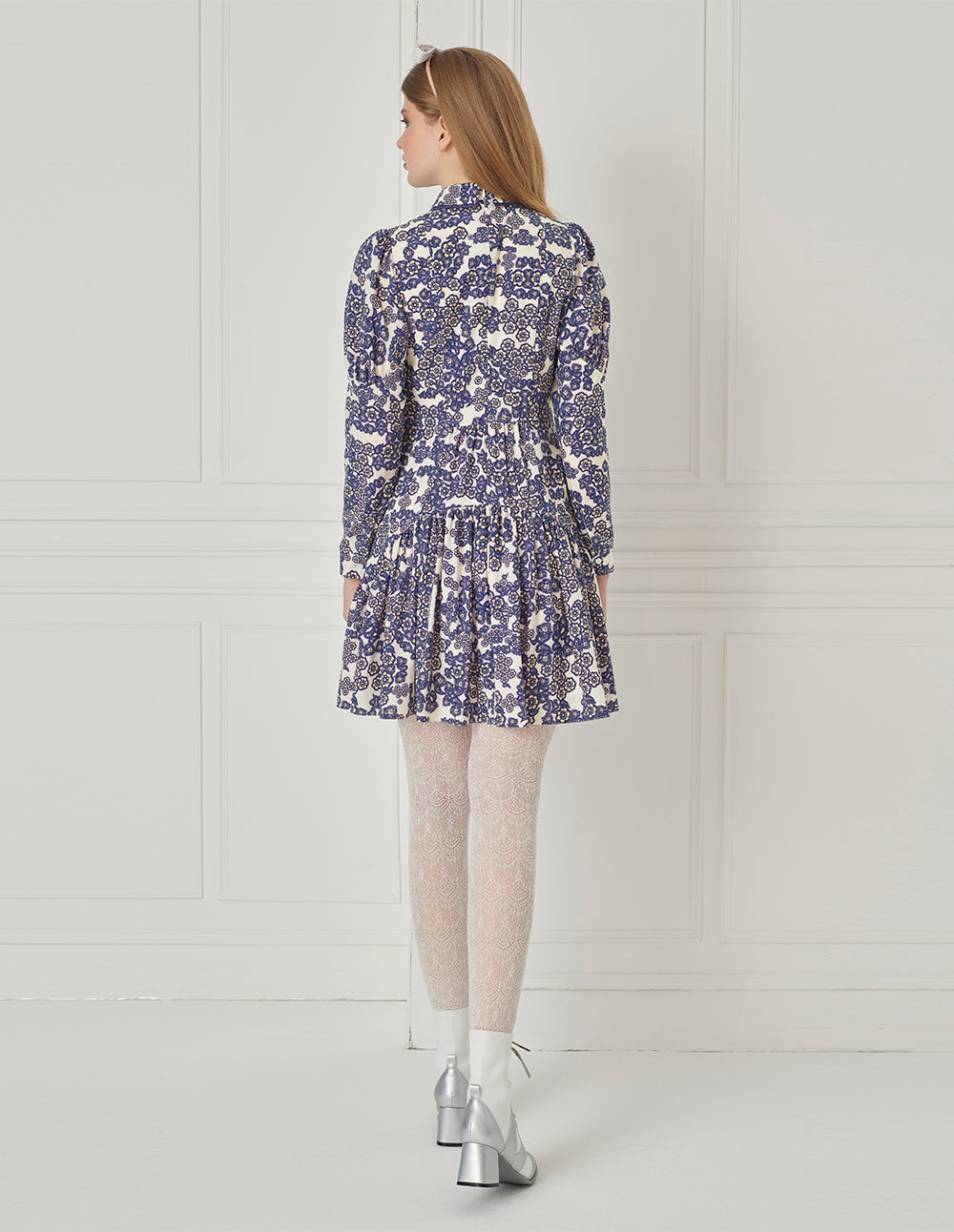 BORA AKSU Peter Pan Collar Printed Pleated Dress