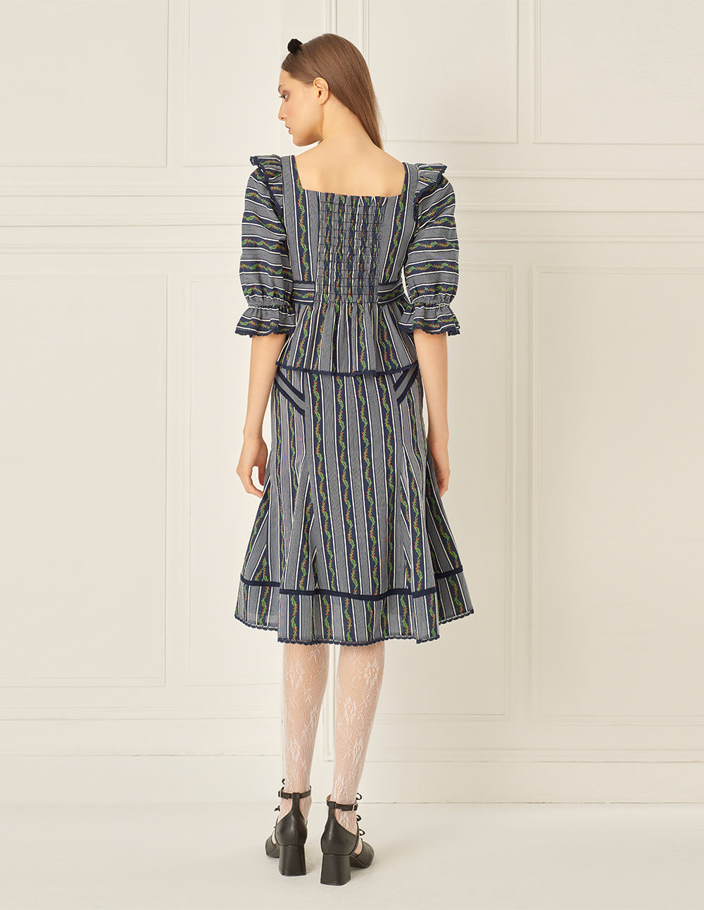 BORA AKSU Puff Sleeve Pleated Jacquard Top