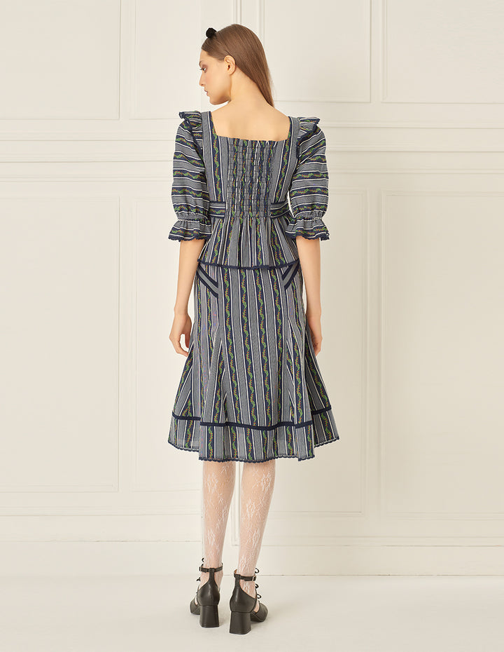 BORA AKSU Puff Sleeve Pleated Jacquard Top