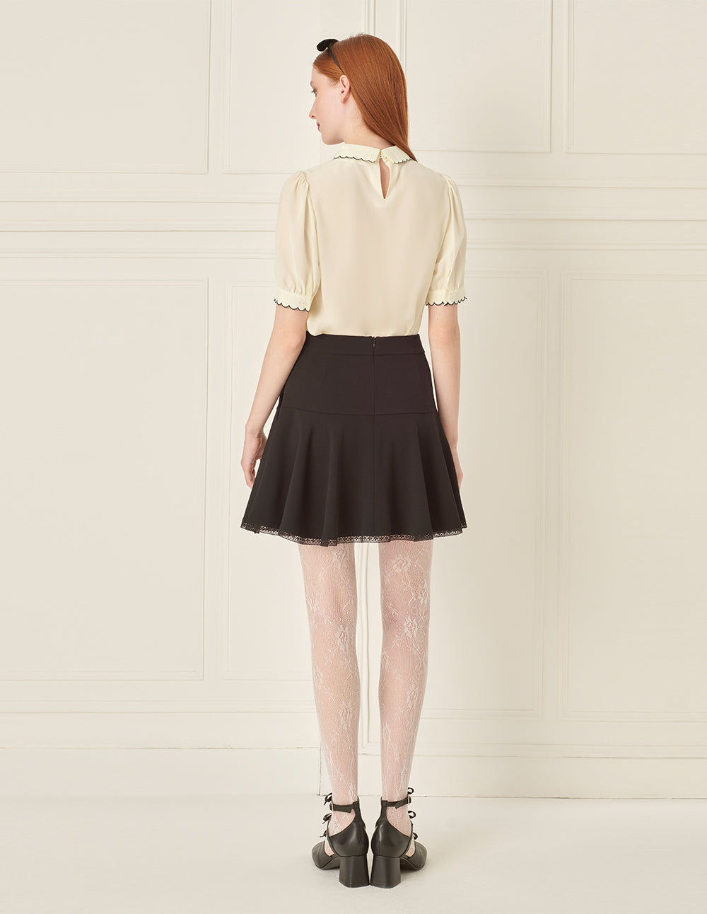 BORA AKSU Petal Collar Mesh Bow Embroidered Silk Blouse