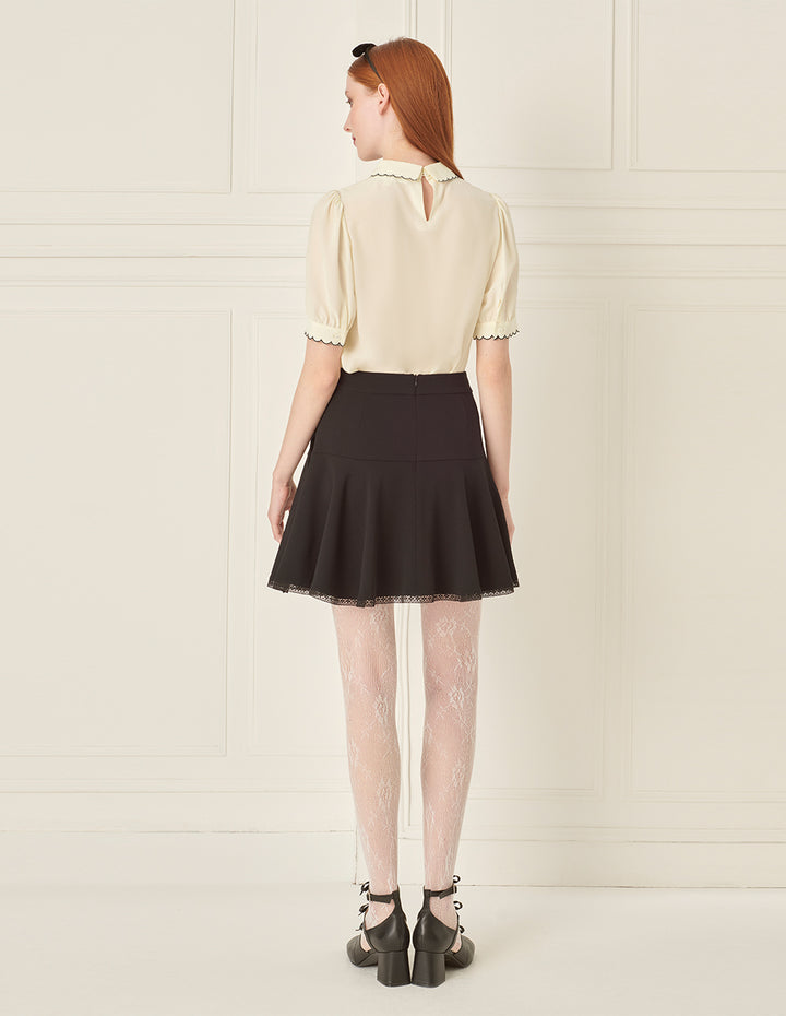 BORA AKSU Petal Collar Mesh Bow Embroidered Silk Blouse