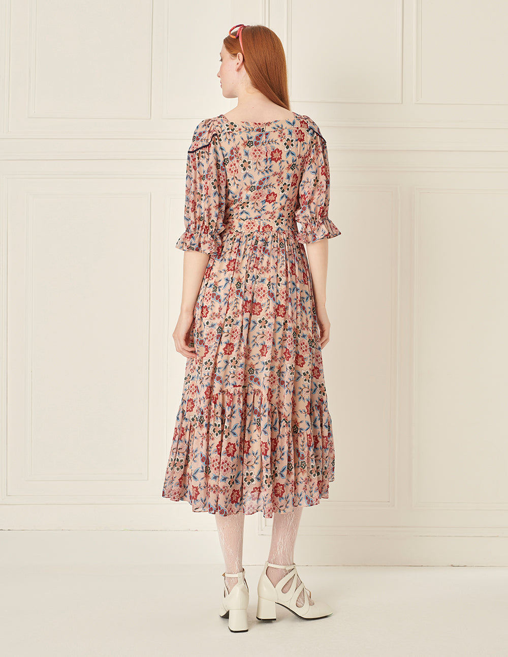 BORA AKSU French Retro Puff Sleeve Printed Dress