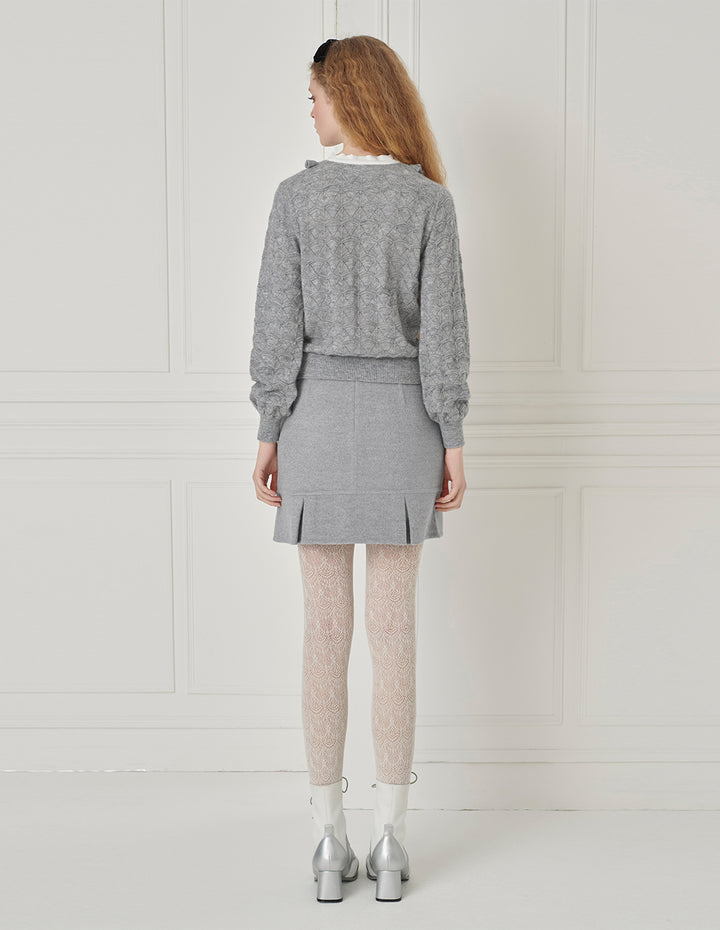 BORA AKSU Tie-Up Collar Ruffled Patchwork Knitted Sweater