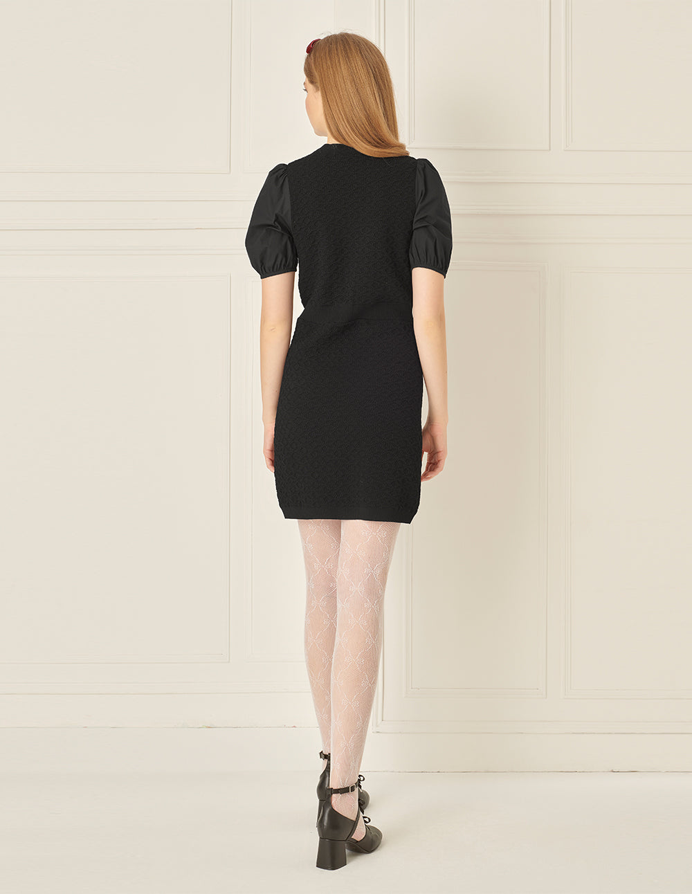 BORA AKSU Simple Puff Sleeve V-Neck Little Black Dress