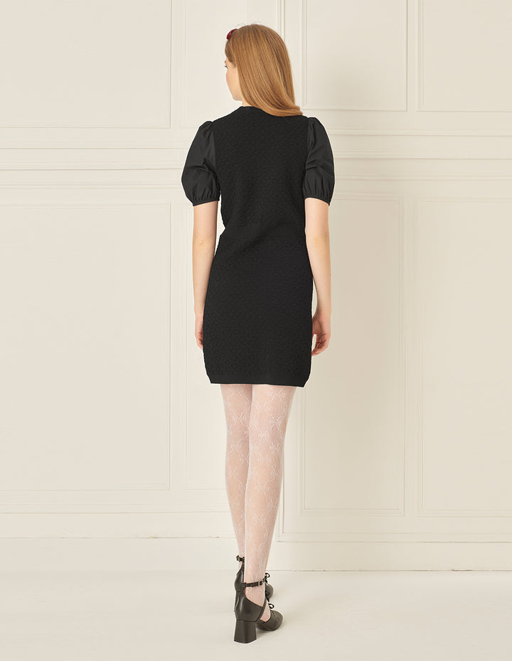 BORA AKSU Simple Puff Sleeve V-Neck Little Black Dress