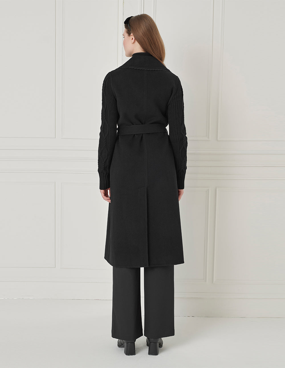 BORA AKSU Lapel Knitted-Sleeve Splicing Double-Breasted Coat
