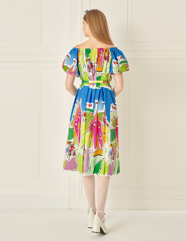 BORA AKSU Puff Sleeve Pleated Printed Dress