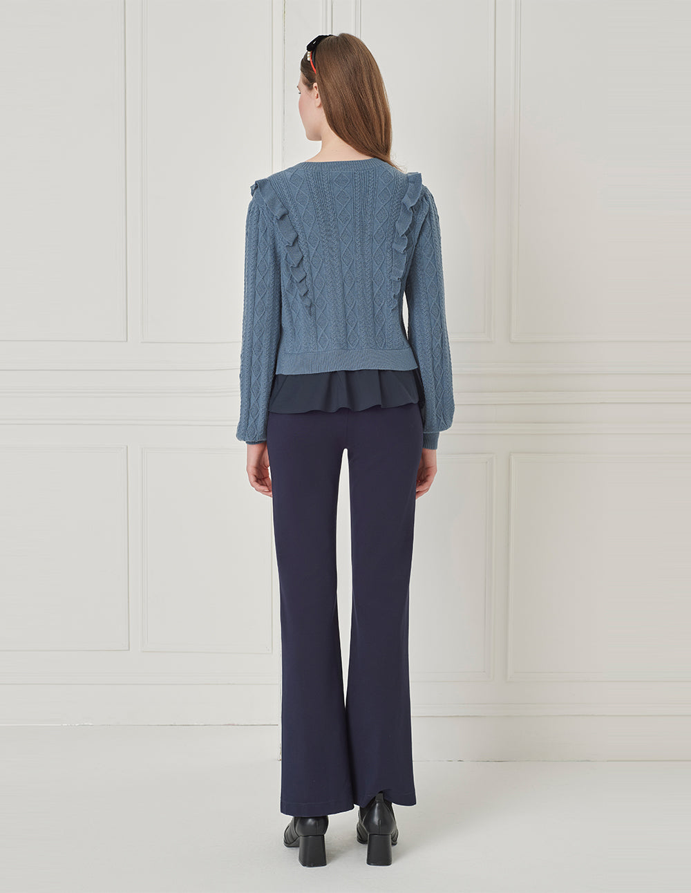 BORA AKSU Mock Two-Piece V-Neck Ruffle Knit Cardigan