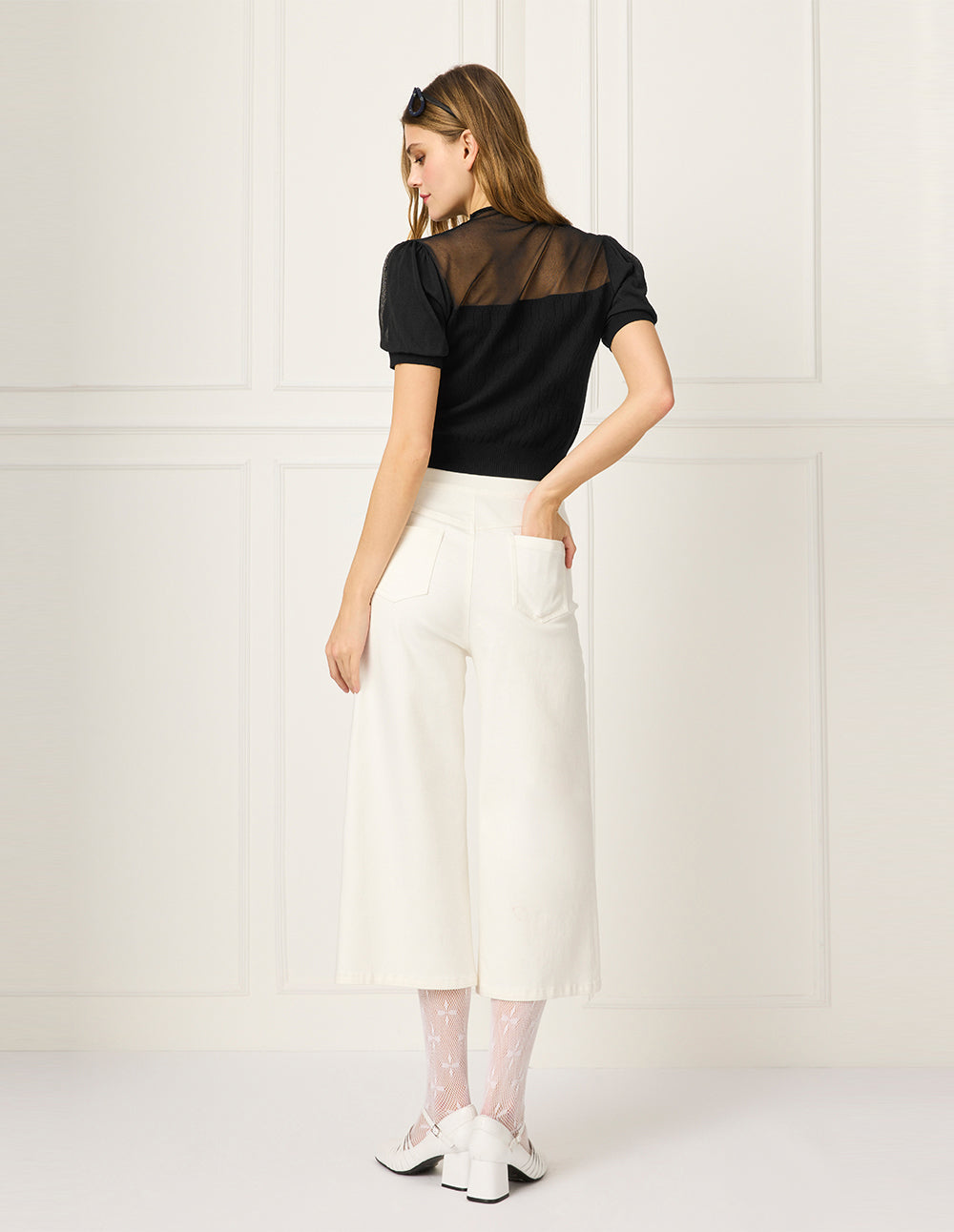 BORA AKSU Stacked Stand Collar Short Sleeve Color Block Knit Top