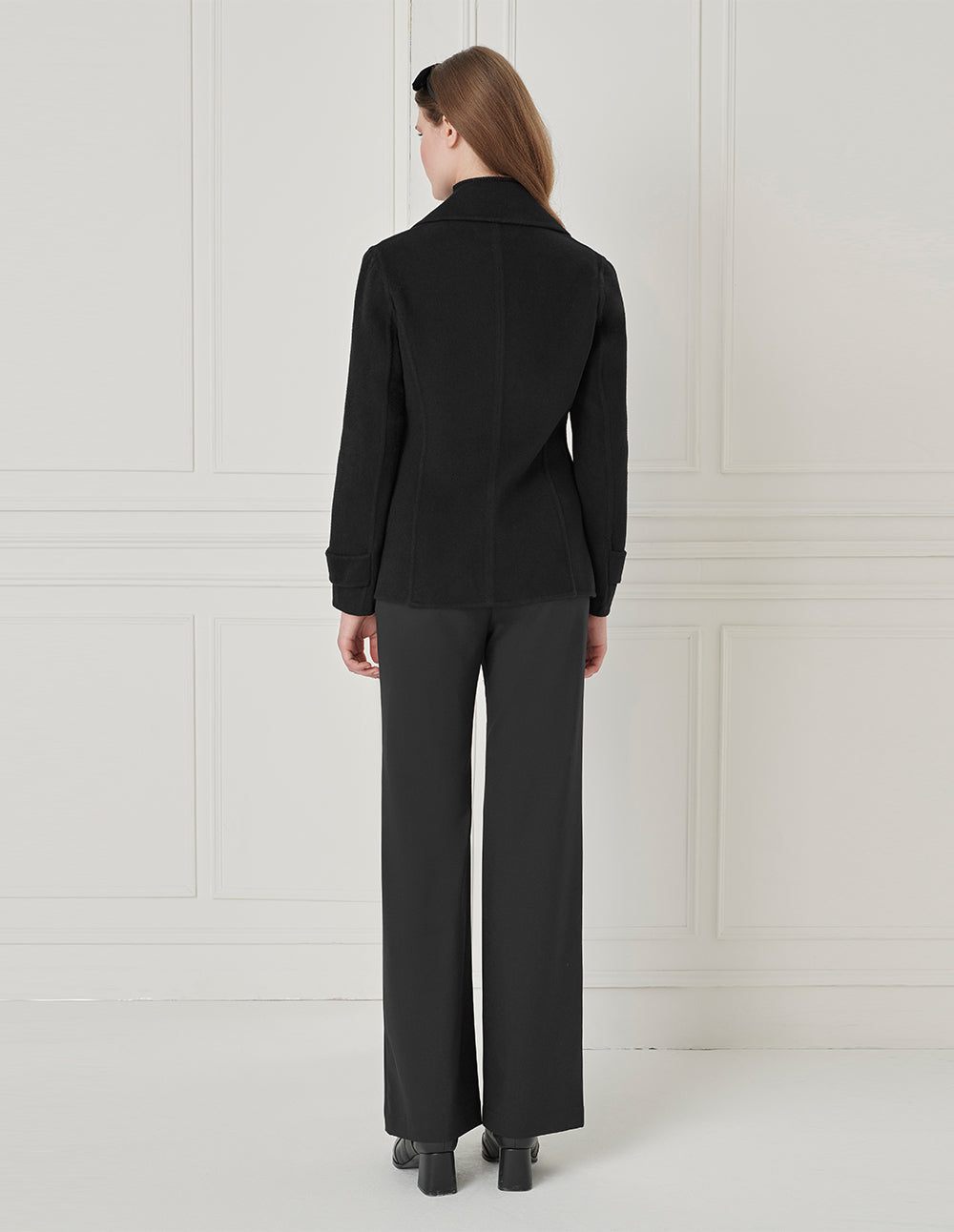 BORA AKSU Lapel Double-Breasted Waisted Wool Double-Faced Coat